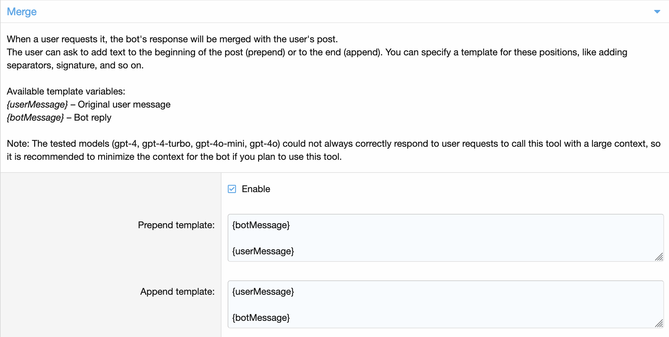 Merge Settings